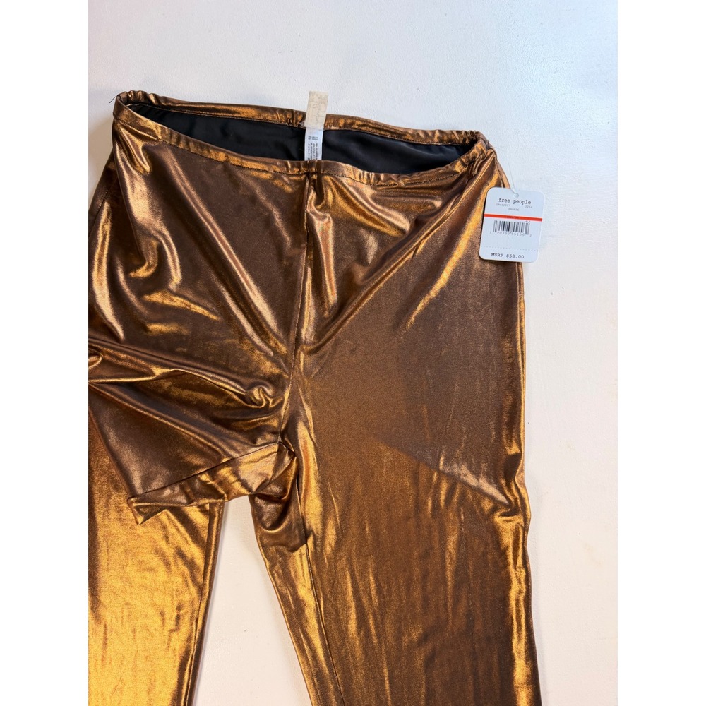 Free People Leggings Womens XS Bronze Y2K Metallic Shiny Liquid Stretch OB662317